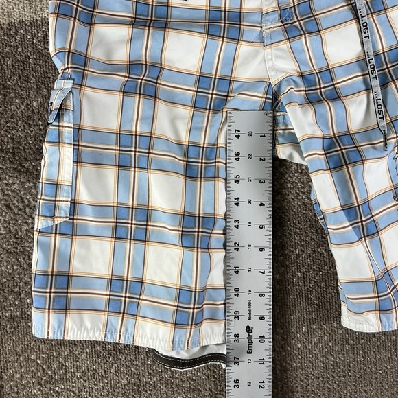 Y2K Lost Enterprises Cyber Skull Board Shorts Mens Size 31 Blue Checked - Picture 7 of 8